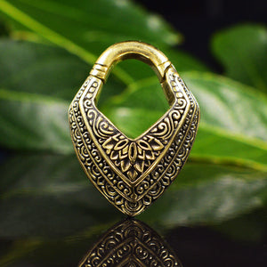 Hinged Ear Weight 'Malwari' in Brass. Tribal Ear Weights with Lotus Flower 
