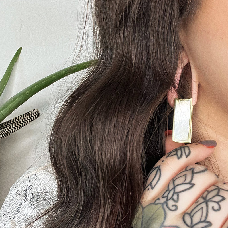 'Kotak' Ear Hangers in Mother of Pearl