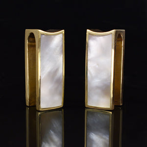oblong ear hangers with white mother of pearl ear weights