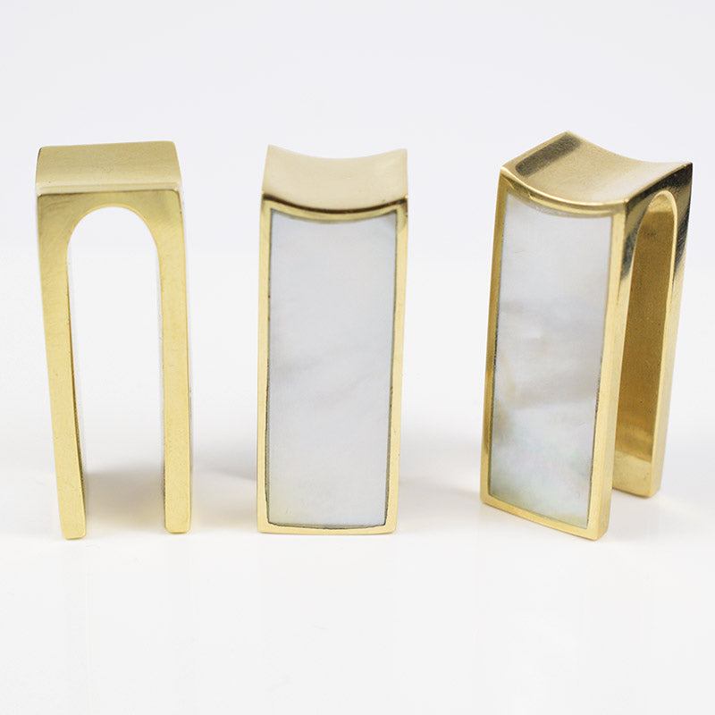 oblong ear hangers with white mother of pearl ear weights