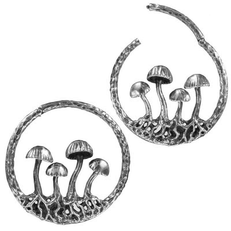 Magic Mushroom Ear Hangers in Silver Brass
