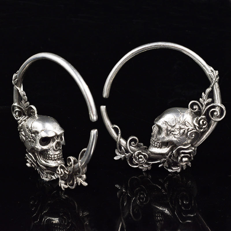 skull and roses ear weights hoops, ear hangers with skulls