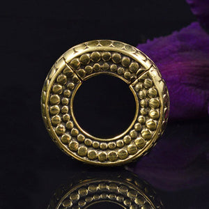 hinged hoop ear weights with dot design in gold brass