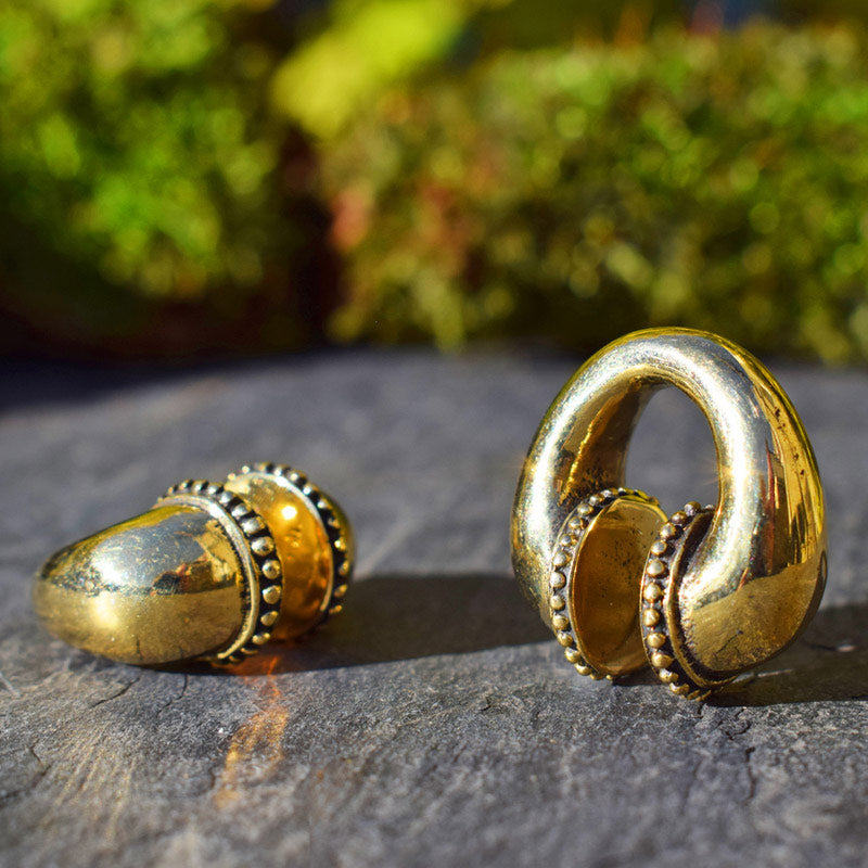 Tribal Ear Weights, Brass Ear Hangers, 