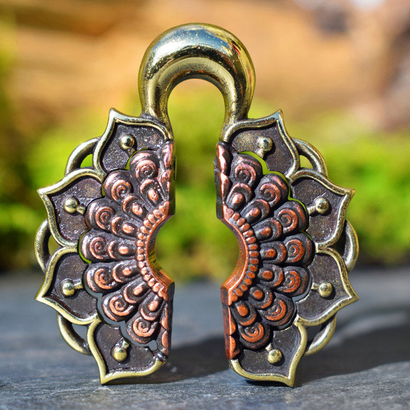 Lotus Mandala Ear Weights in Brass and Copper 