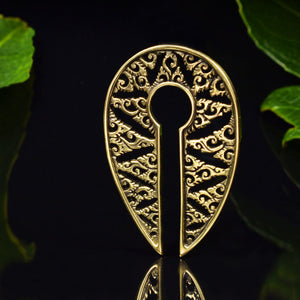 Keyhole Ear Weights in Brass, Tibetan, Buddhist Design