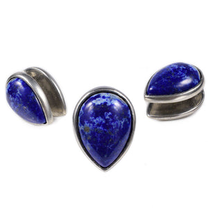 Spade Ear Weights with Lapis Lazuli. Silver Brass. Various Views