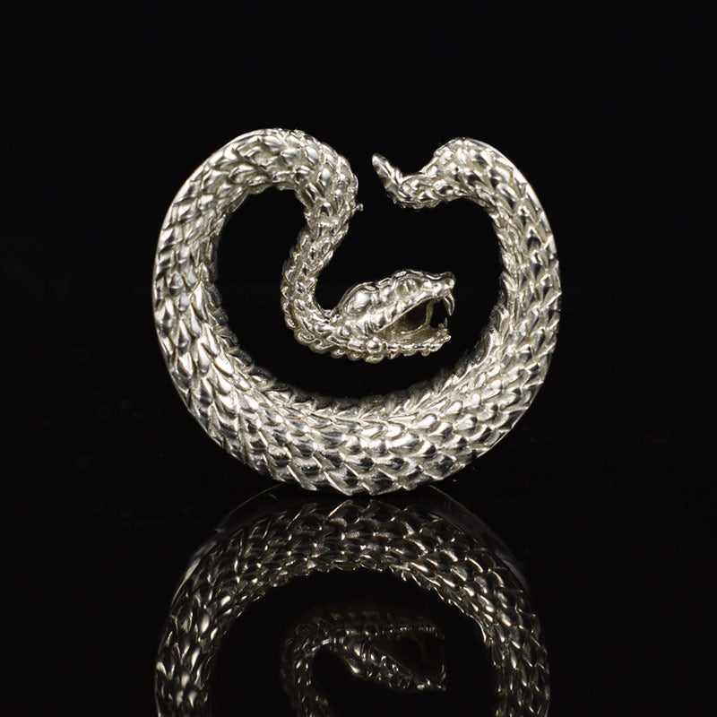 Serpent Saddle Plugs. Snake Ear Tunnels cast in Silver Brass – Arka