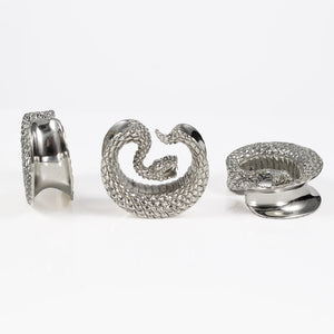 serpent plugs in silver, snake ear saddle flesh plugs