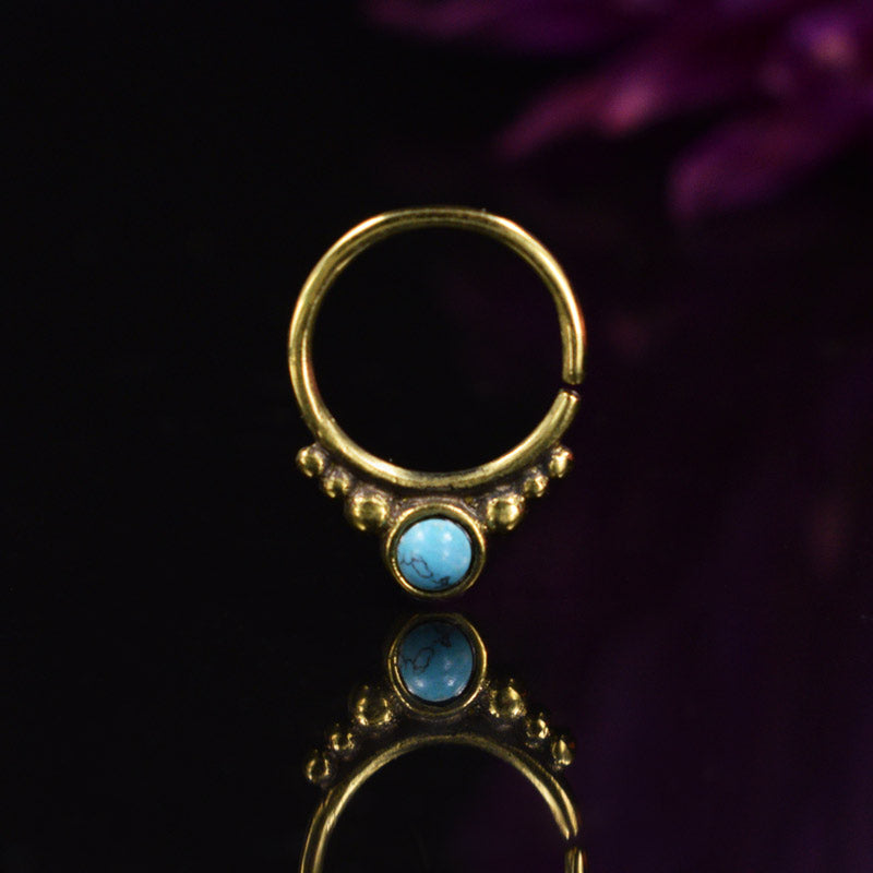 Brass Septum Ring with Turquoise Stone 