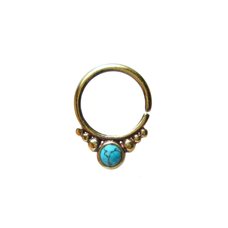 Brass Septum Ring with Turquoise Stone