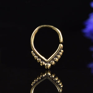 Small Oval Brass Septum Ring with Dotwork 