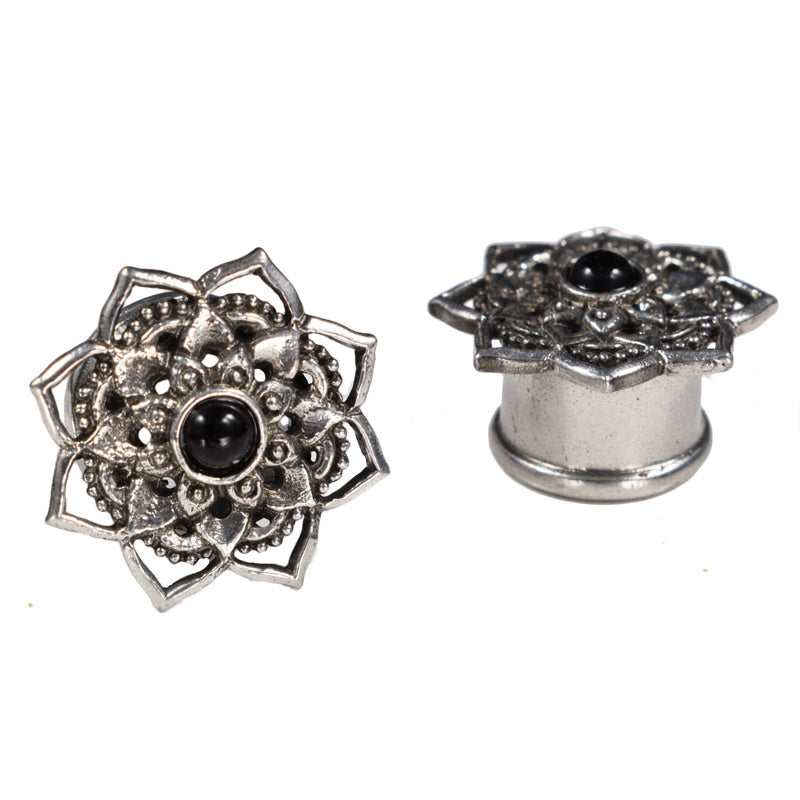 Lotus Mandala Plugs with Onyx Stone