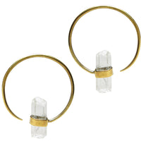 Quartz Crystal Brass Hoop Earrings