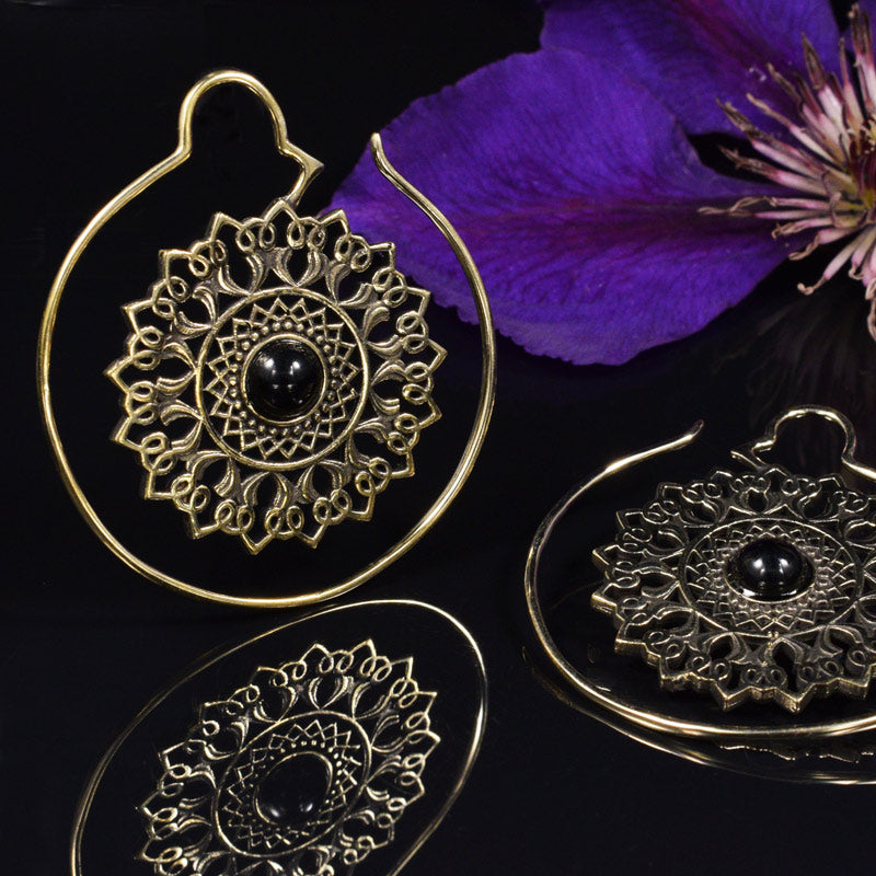 Onyx Mandala Tribal Earrings 