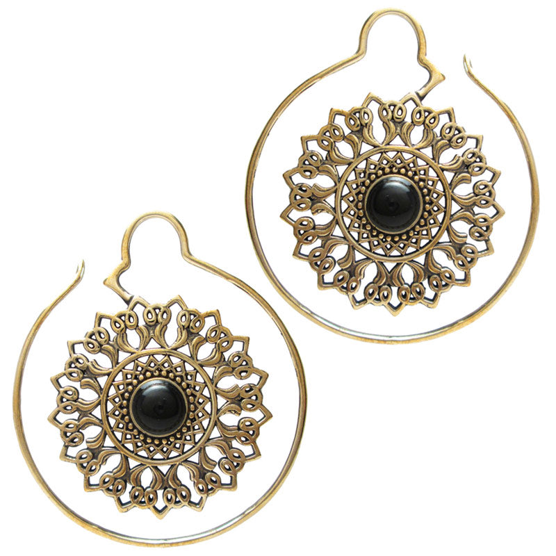 Onyx Mandala Tribal Earrings