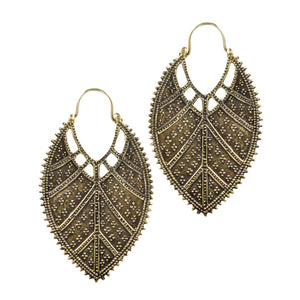 Tribal Leaf Earrings in Brass