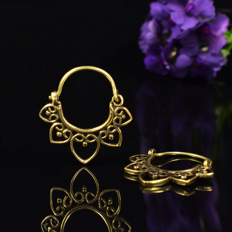 Small Brass Earrings with Heart Mandala Design