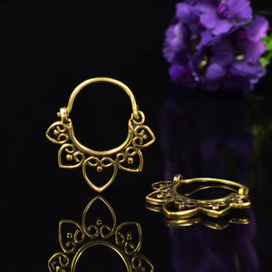 Small Brass Earrings with Heart Mandala Design