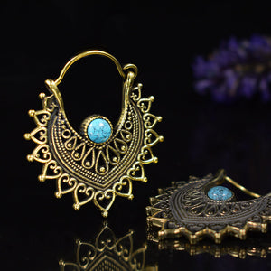 gypsy earrings in brass with turquoise stone