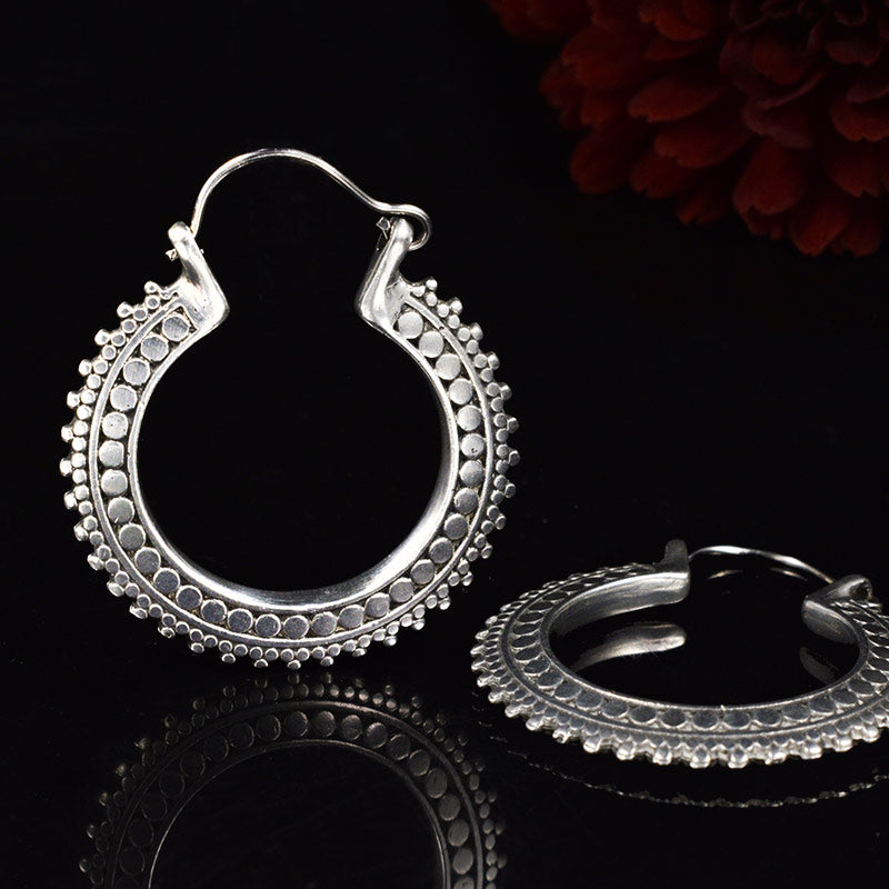silver brass indian hoop earrings