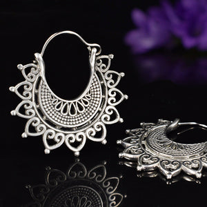 indian mandala design silver brass earrings
