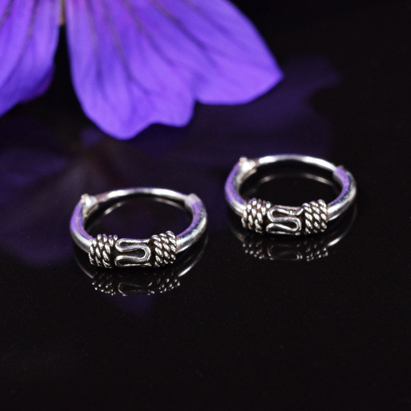 Silver Balinese Hoop Earrings Banjar