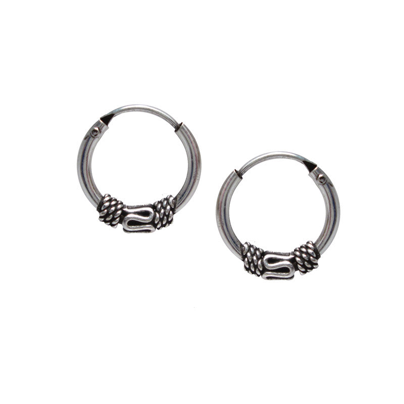 Silver Balinese Hoop Earrings 'Banjar'