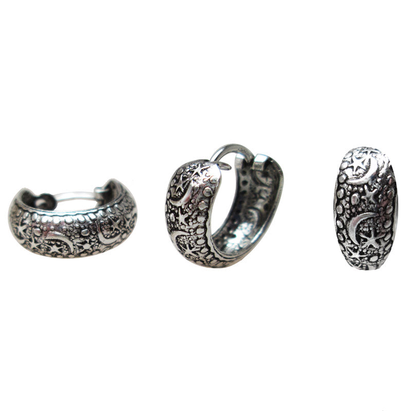 moon and stars huggy earrings in silver