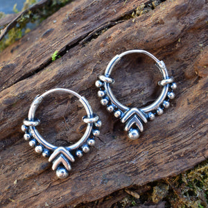 Silver Bali Hoops with Chevron Design 