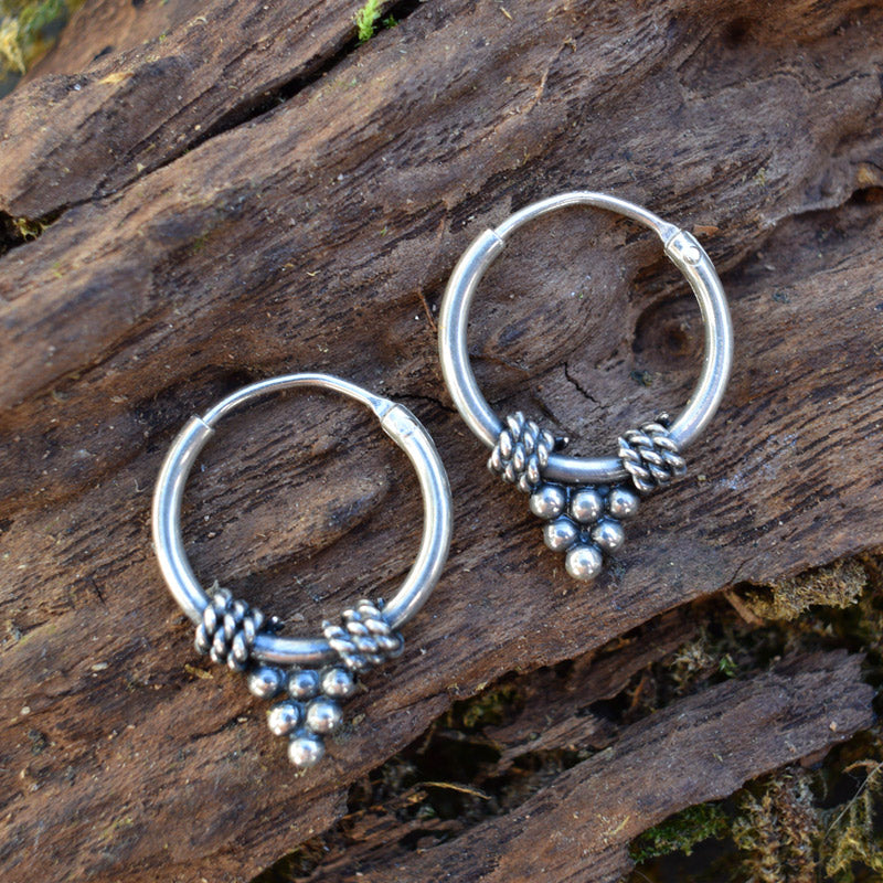 Silver Bali Hoops with Triangle of Dots 