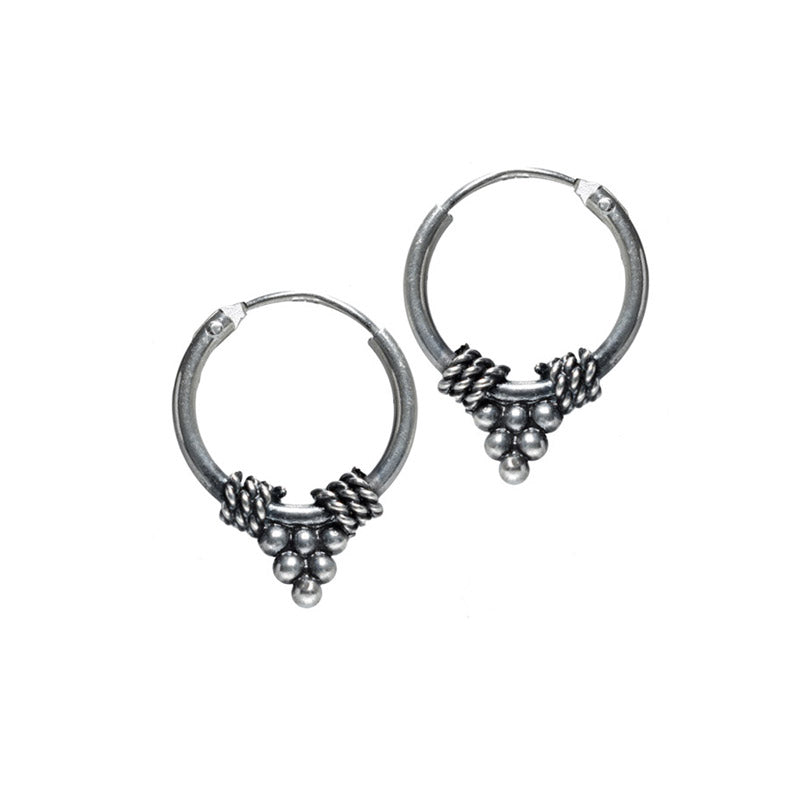 Silver Bali Hoops with Triangle of Dots
