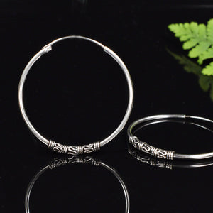 Big Large Silver Hoop Earrings Bali Design