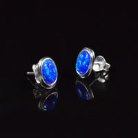 Blue Opal Stud Earrings in Silver