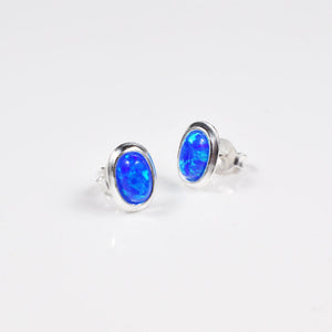 Deep Blue Opal Silver Earrings