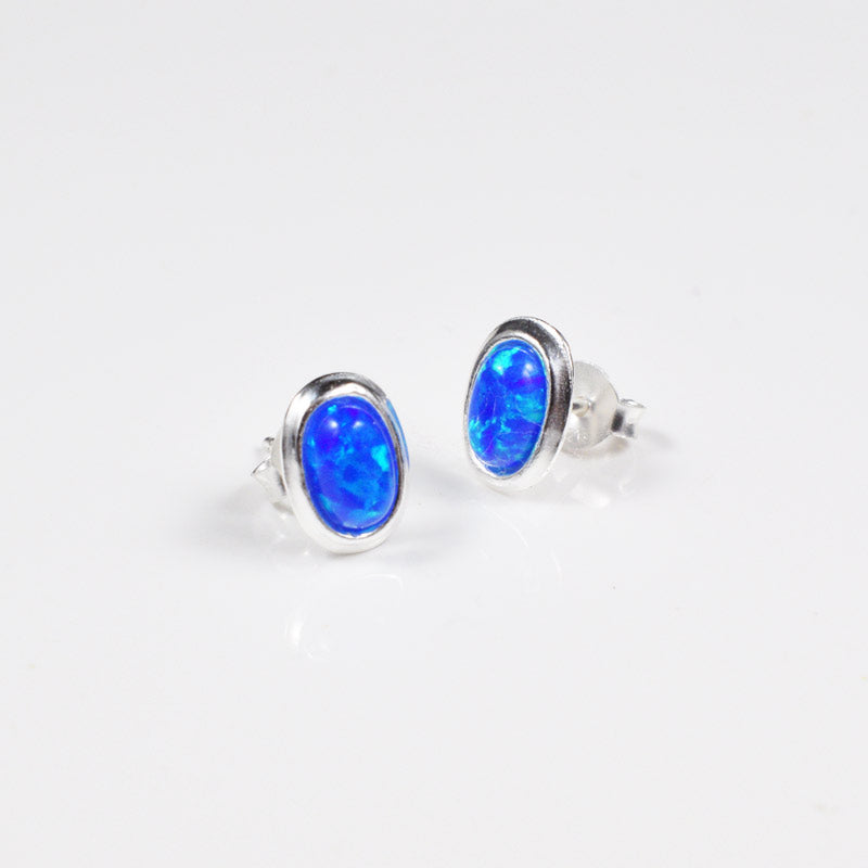 Deep Blue Opal Silver Earrings