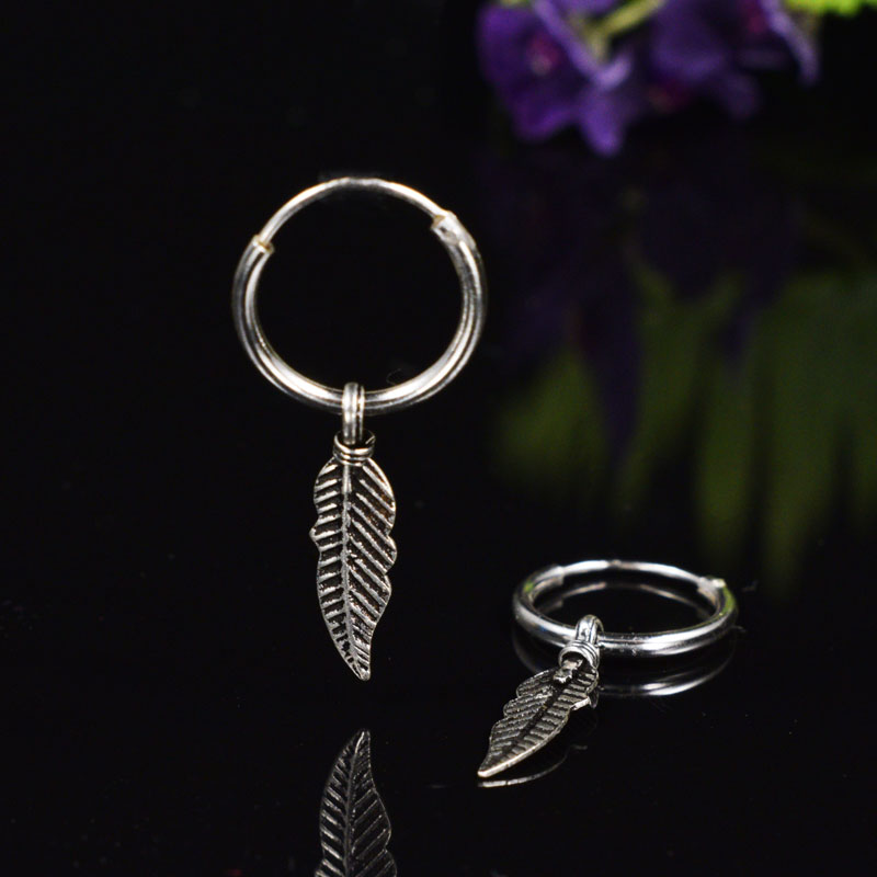 Silver feather deals hoop earrings