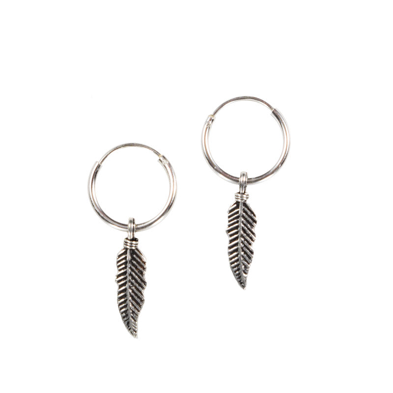 Silver Feather Hoop Earrings