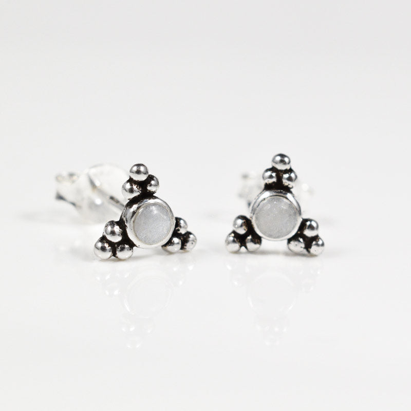 Silver Moonstone Earrings with Triple Dots