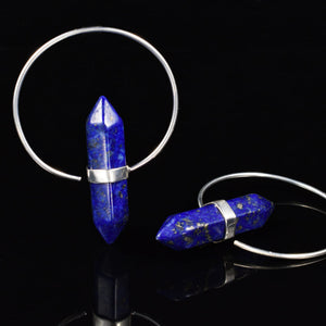 Lapis Lazuli Earrings, Silver Hoops