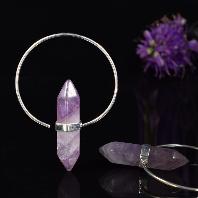 amethyst silver hoop earrings