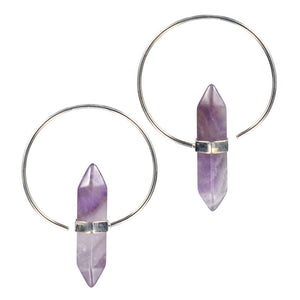 silver hoop earrings with amethyst