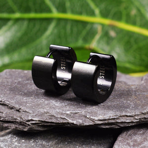 Black Steel Huggy Earrings