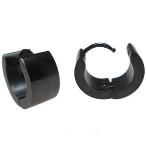 Black Steel Wide Huggies Earrings 'Versys'