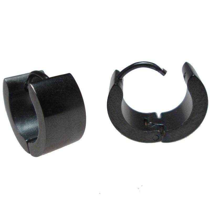 Black Steel Wide Huggies Earrings 'Versys'