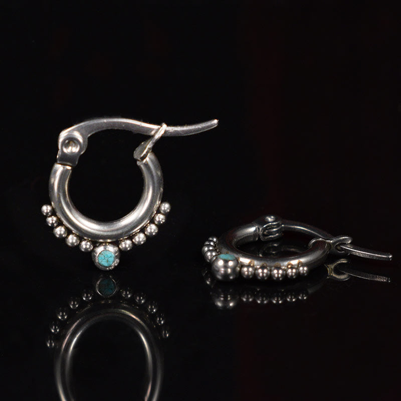 small tribal hoop earrings with turquoise stone