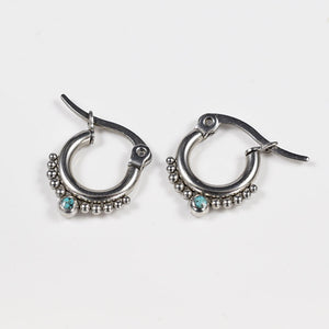 small huggy style tribal earrings with turquoise stone