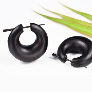 chunky black wooden hoop stick earrings