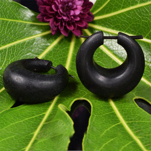 Tribal Wooden Hoop Earrings 