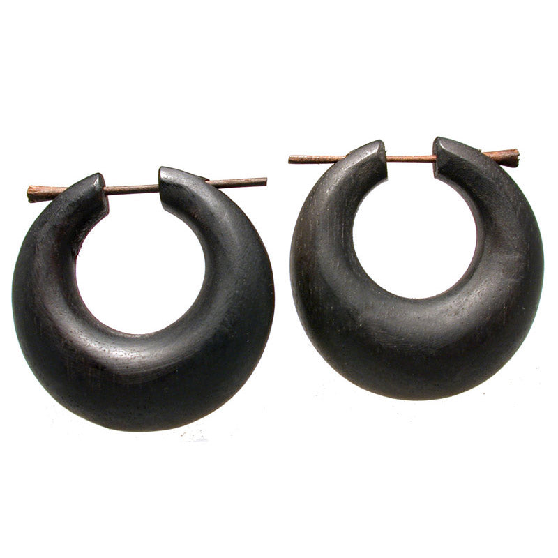 Tribal Wooden Hoop Earrings in Dark Wood
